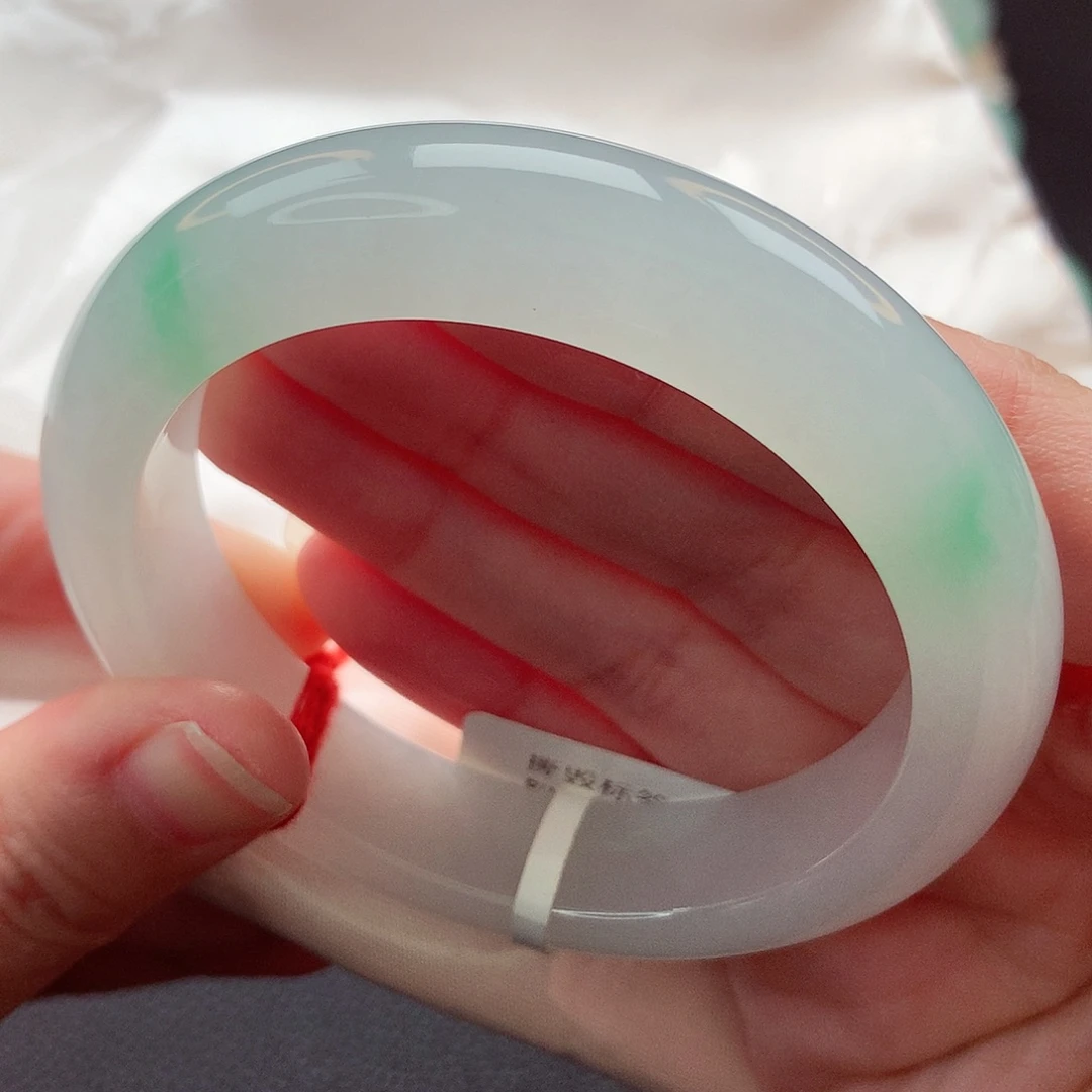 翡翠未镶嵌手镯55 56圈口 冰润飘阳绿