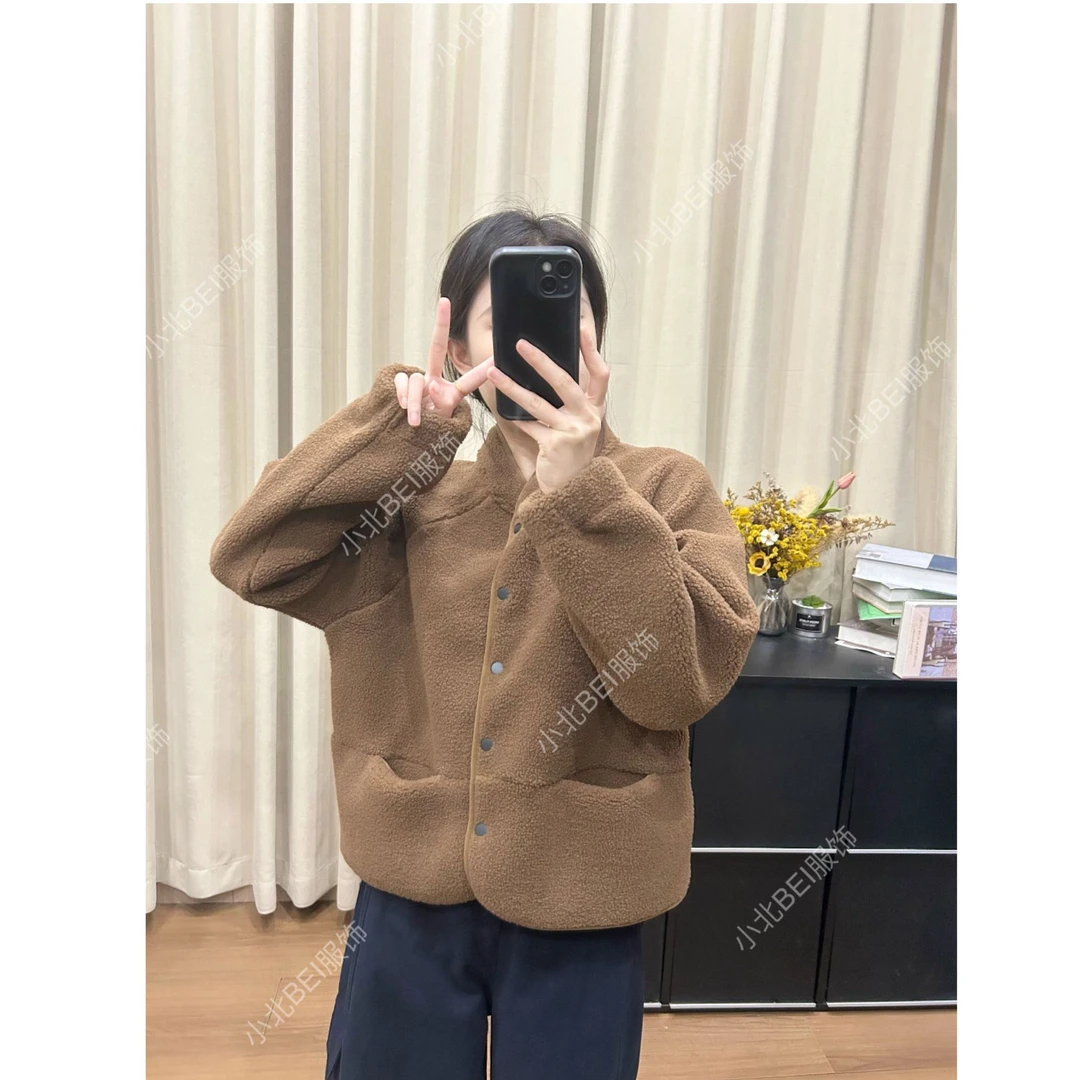 美拉德立领仿羊羔毛外套 秋季宽松百搭棉衣外套