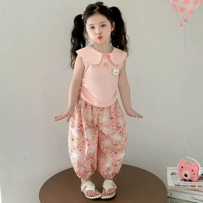 女夏季碎花套头女童夏日碎花套装夏款外穿夏装小女孩