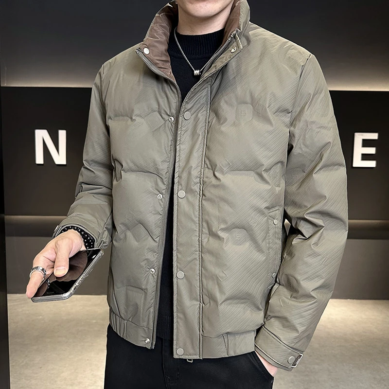 国标50%男士2025冬季五防立领羽绒服免洗加厚保暖纯色外套8977