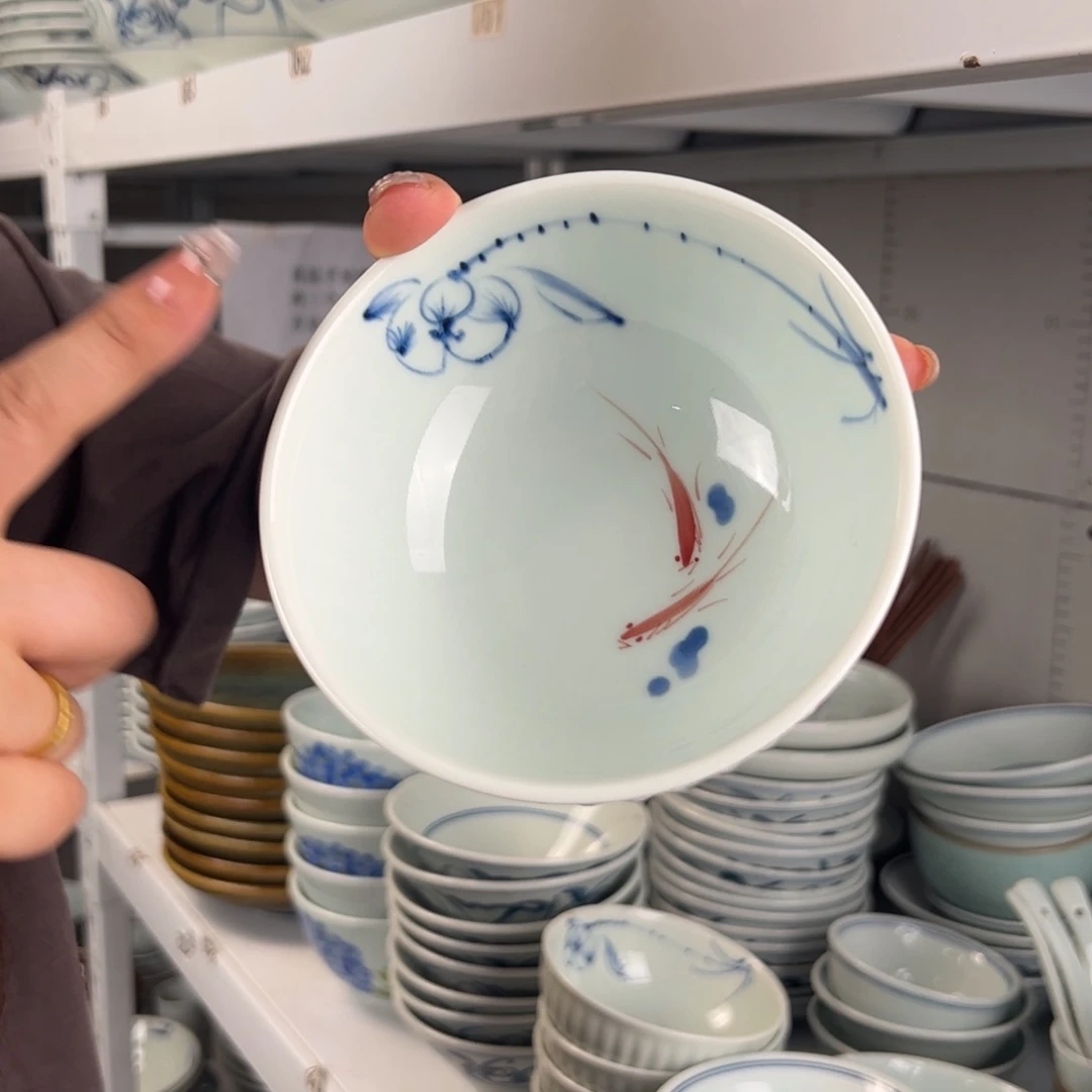 碗微瑕手绘画鱼5寸外纹碗（单只装）