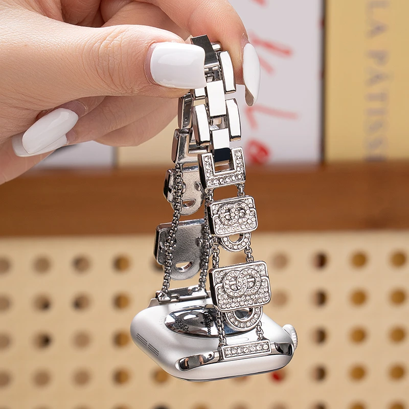 适用iwatch苹果S10手表表带Applewatchs9s8链式小香风表带夏高级