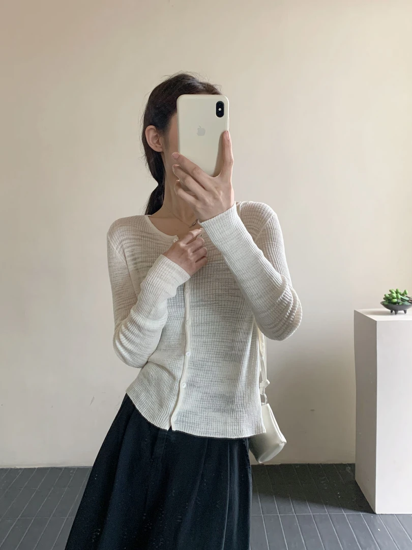 【DUODUO 679992】亚麻夏季新款圆领开衫针织显瘦女百搭宽松针织衫