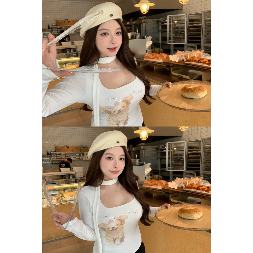 周白子 9/8 20:00 新品【布丁小狗TEE】收腰显瘦T恤上衣女ZTTC380