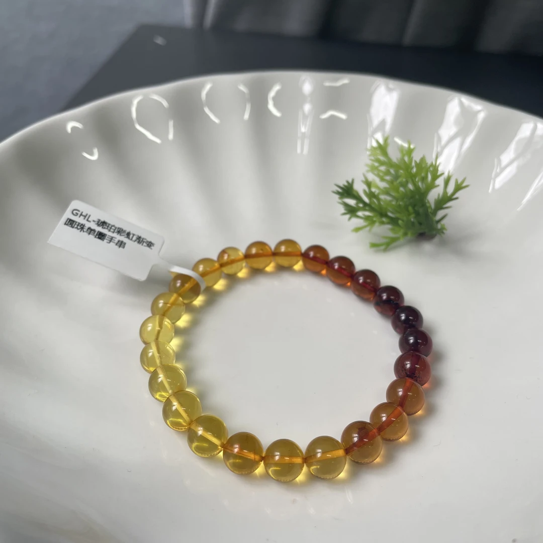 琥珀彩虹渐变圆珠单圈手串8mm
