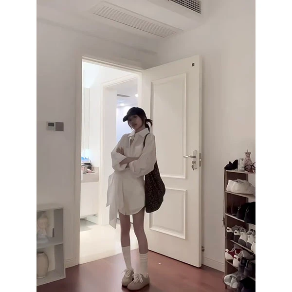 韩风chic气质休闲衬衫连衣裙2025夏季新款时髦系带辣妹收腰短裙子