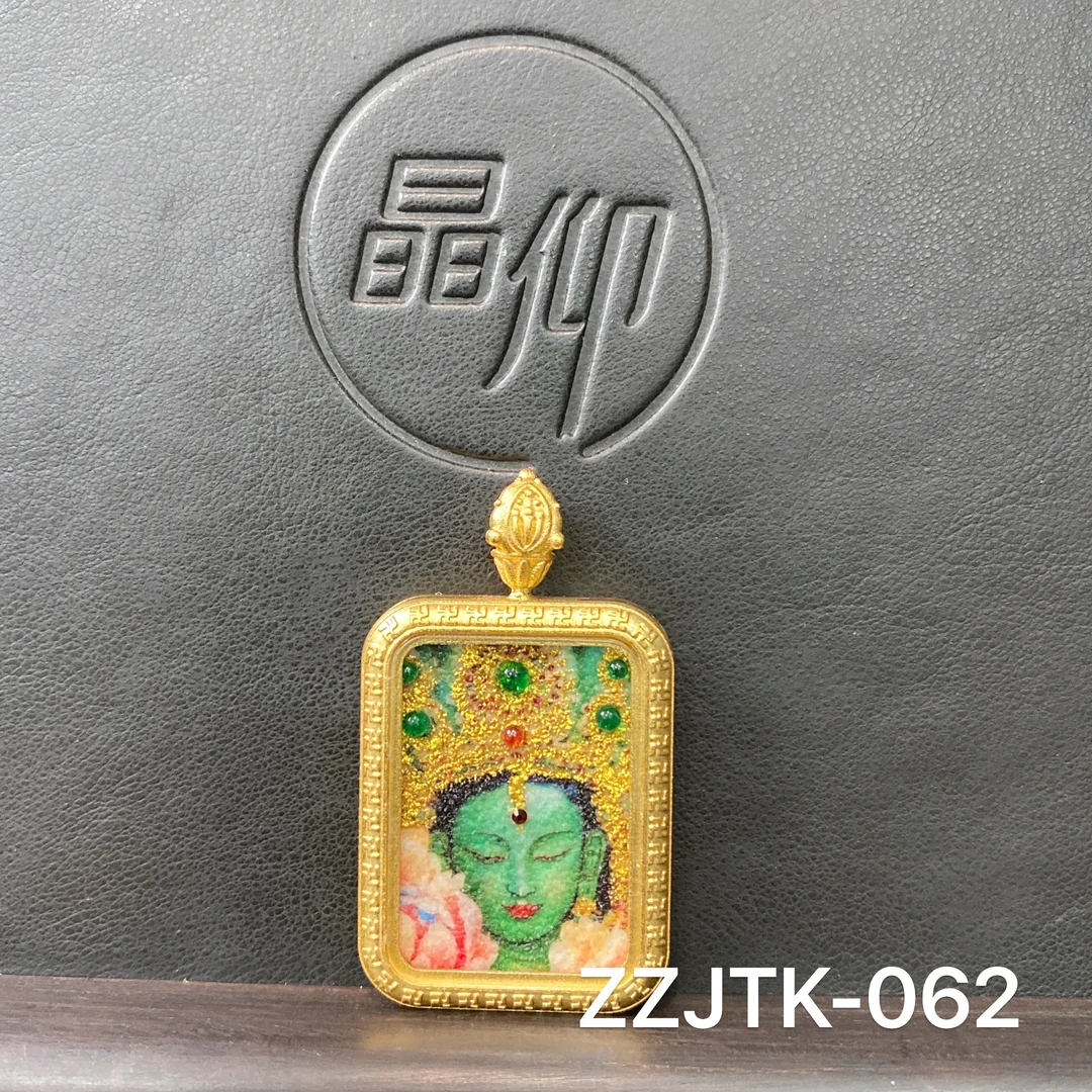 晶仰合金吊坠ZZJTK-062绿渡母小方卡手工唐卡