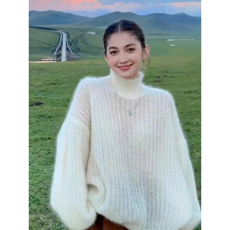 早秋韩系氛围感穿搭慵懒高级感毛衣内搭打底红色高领针织衫女