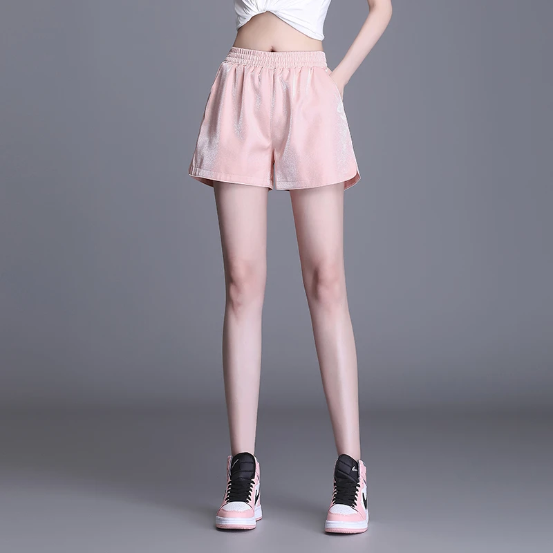 【官方正品】闪光短裤2025夏季休闲百搭高档宽松气质紧腰短裤女洋气