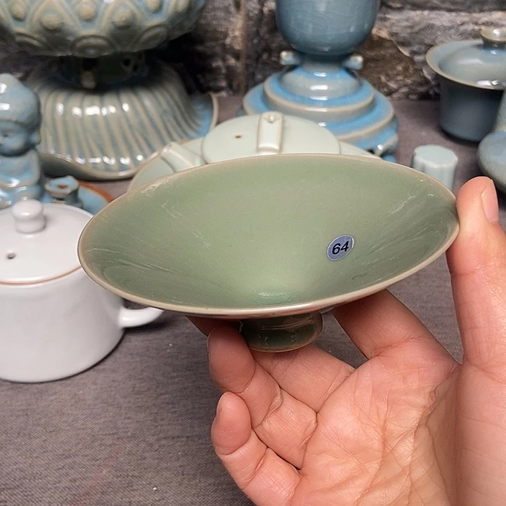 斗笠杯原矿青绿釉