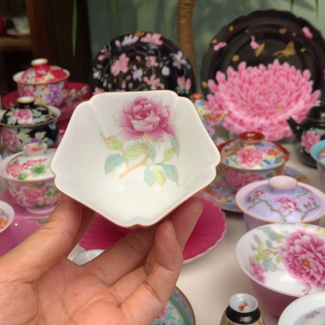 五方杯玫瑰花手绘