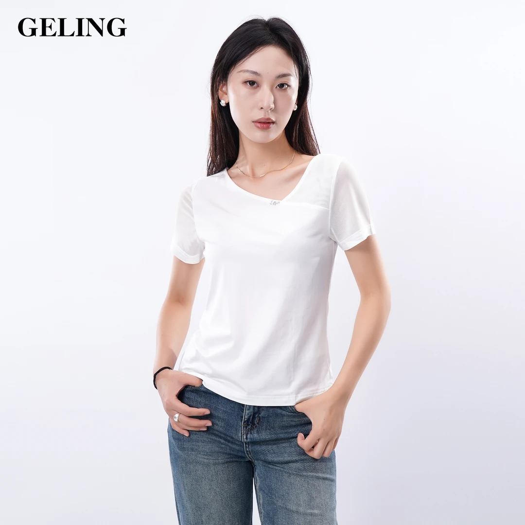 GELING/歌&玲夏季时尚不规则领网棉打底衫休闲百搭圆领G503M257T
