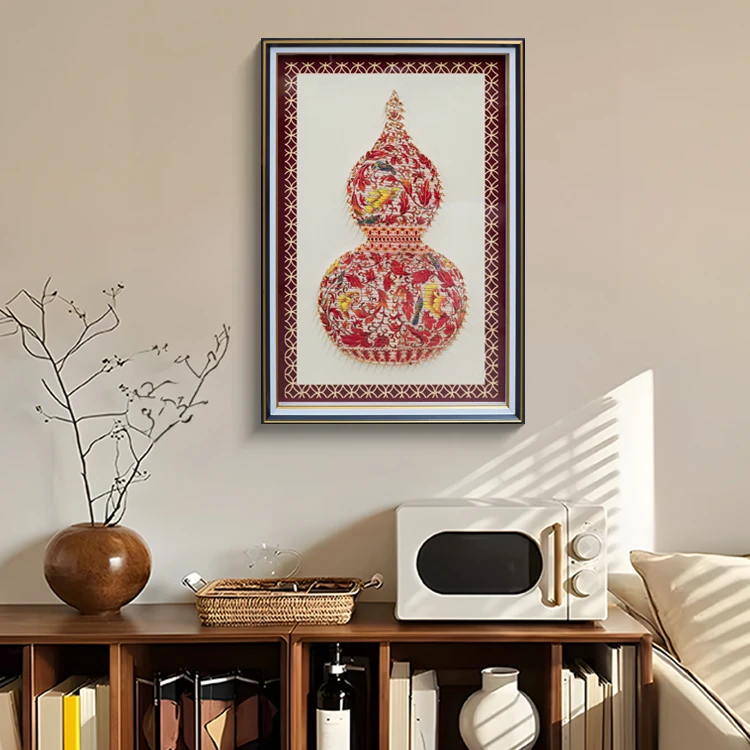新中式福禄吉祥葫芦织锦绣刺绣装饰画入户玄关客厅壁画葫芦4060