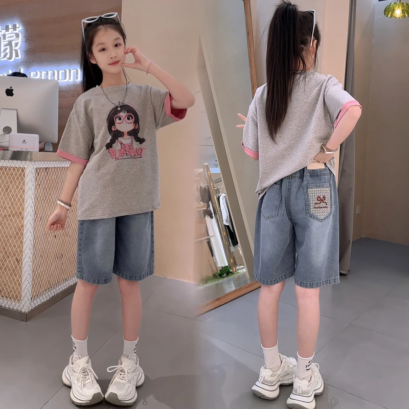 女童牛仔短裤夏季薄款2025流行新款中大童好看五分裤儿童夏装中裤