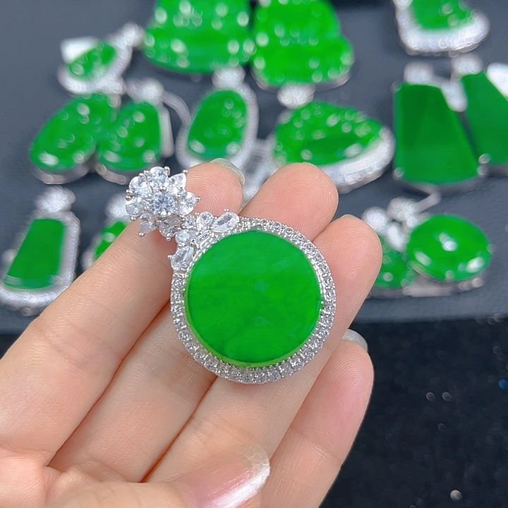 翡翠银S925镶嵌吊坠(不含链)