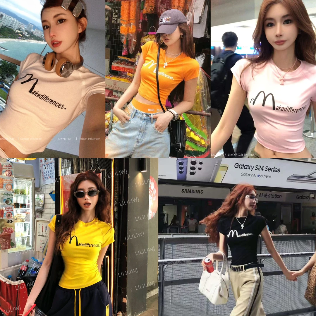 婉君【麦当当】薄荷曼波M家字母简约短款印花T恤上衣LWJ24A1T467