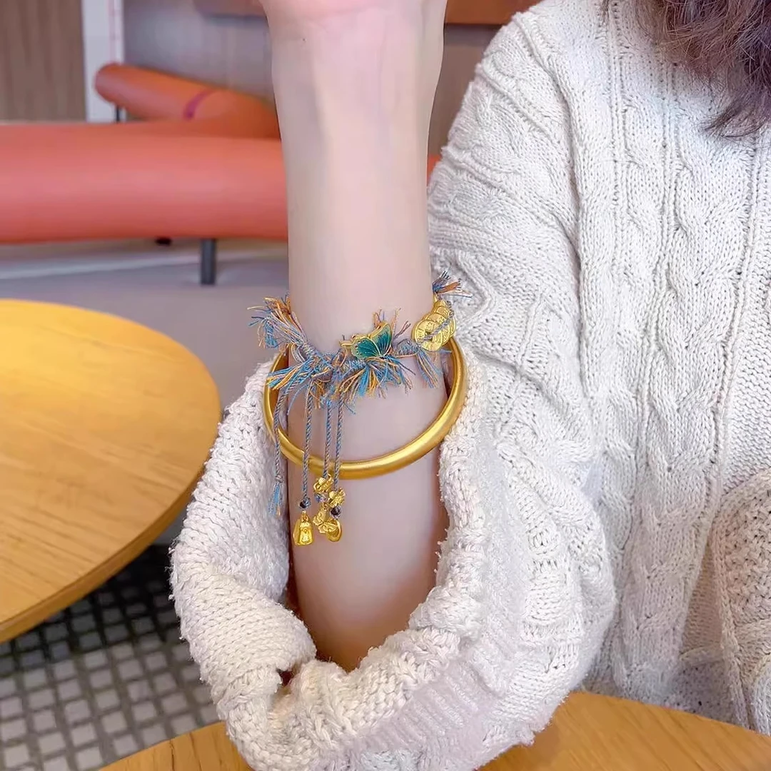 手链 双面福蝶盘缠编绳长款串珠女单圈幻彩蝴蝶闺蜜二人款