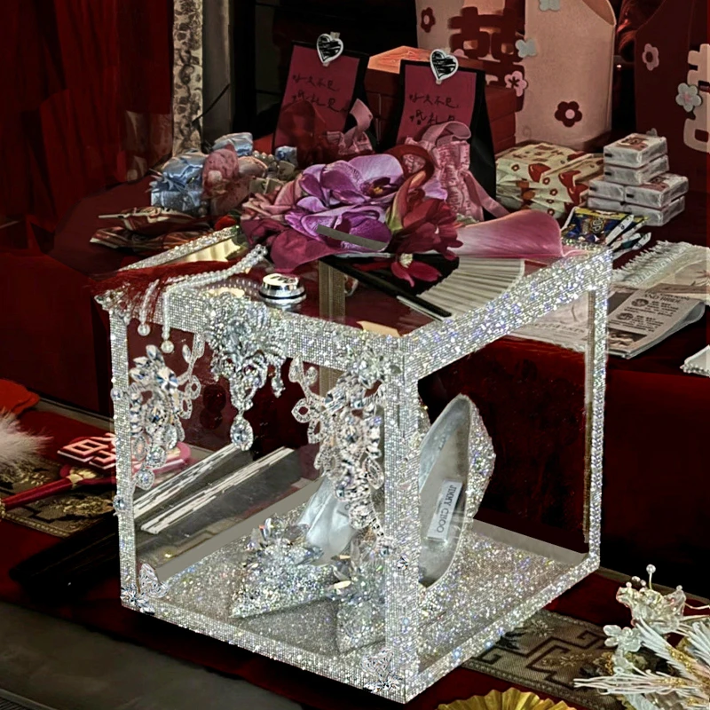 抖音网红越心同款婚鞋盒成品水晶藏鞋神器游戏道具接亲diy材料包