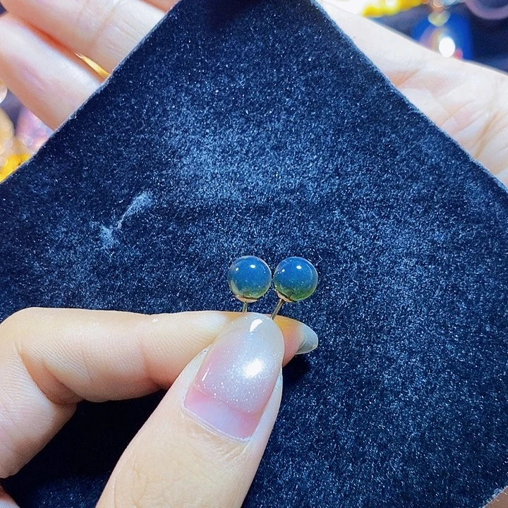 蓝珀银S925镶嵌珠宝奇石墨西哥蓝珀耳钉