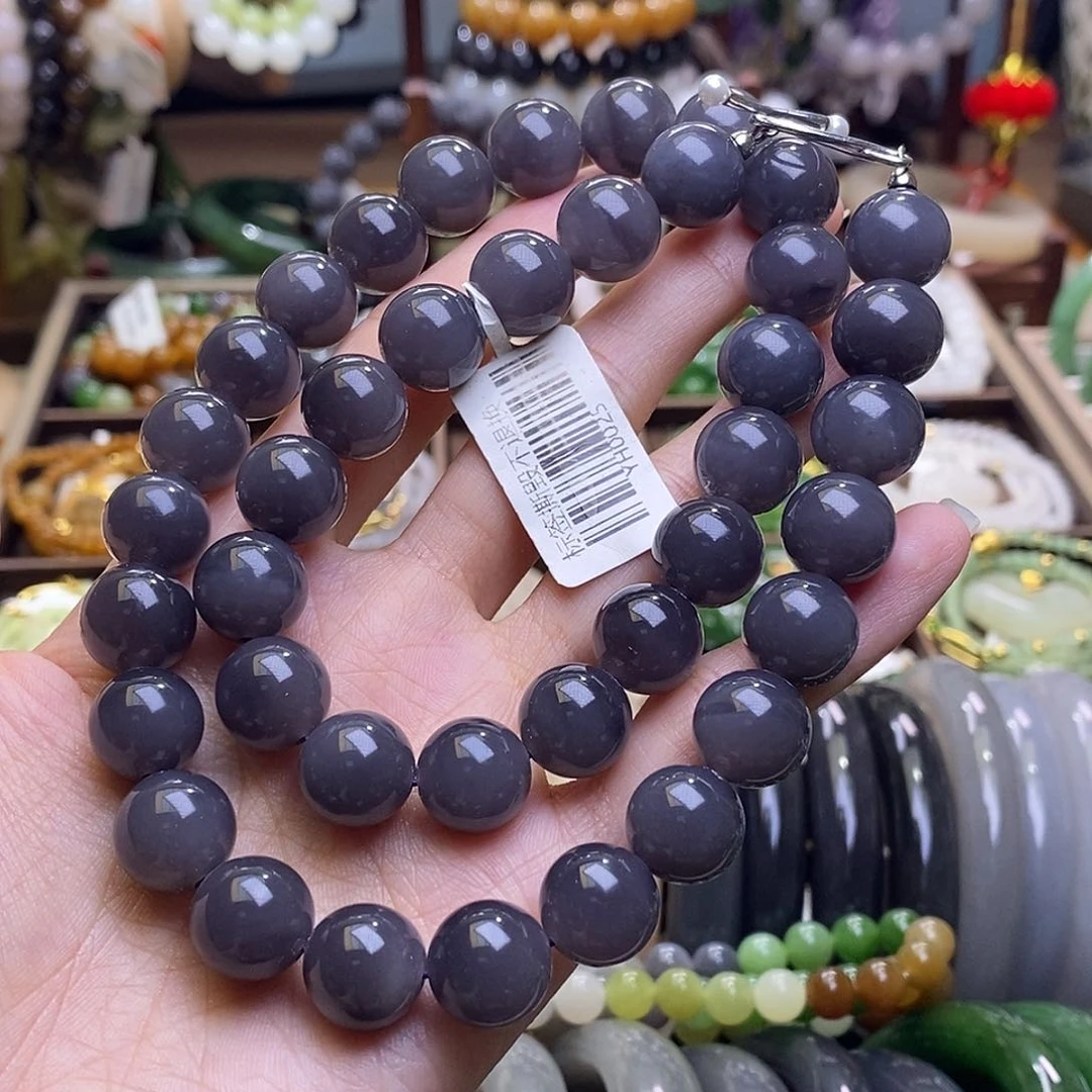 颈饰未镶嵌和田玉浓烟紫银镶妈妈链12MM