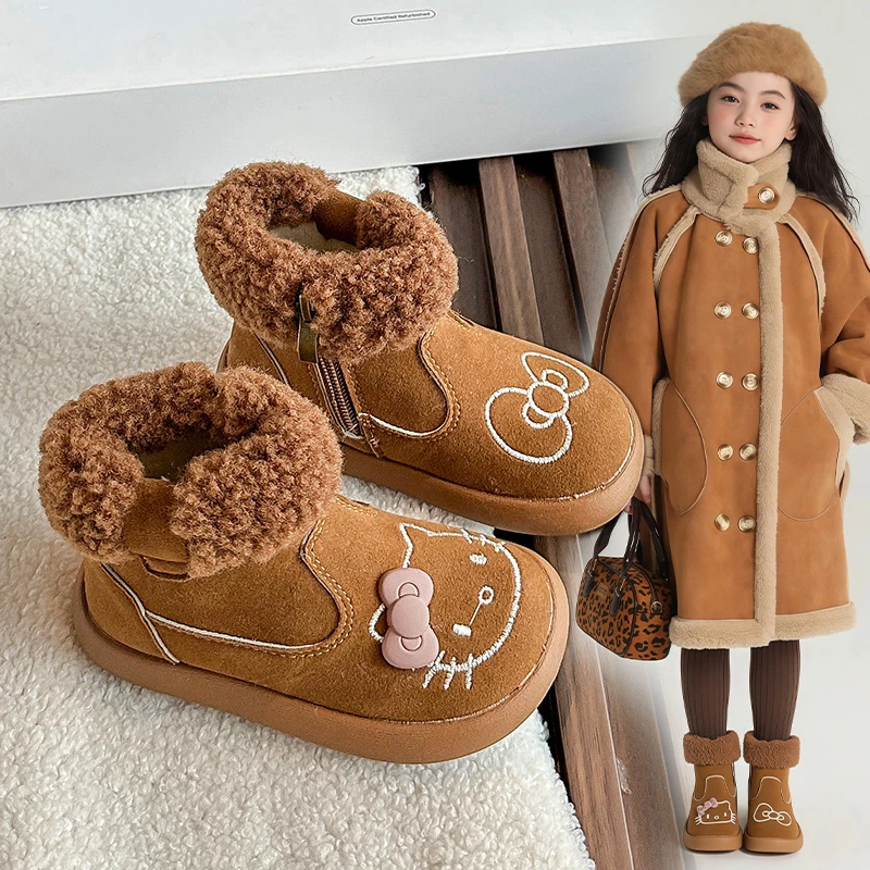 女童靴子2025冬季新款雪地靴儿童软底防滑KT猫加绒幼儿园小童短靴