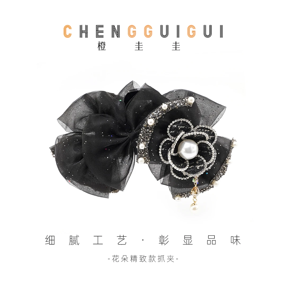 珠珠款AB面鲨鱼夹百搭山茶花轻盈手工气质轻奢风高级感日常抓夹