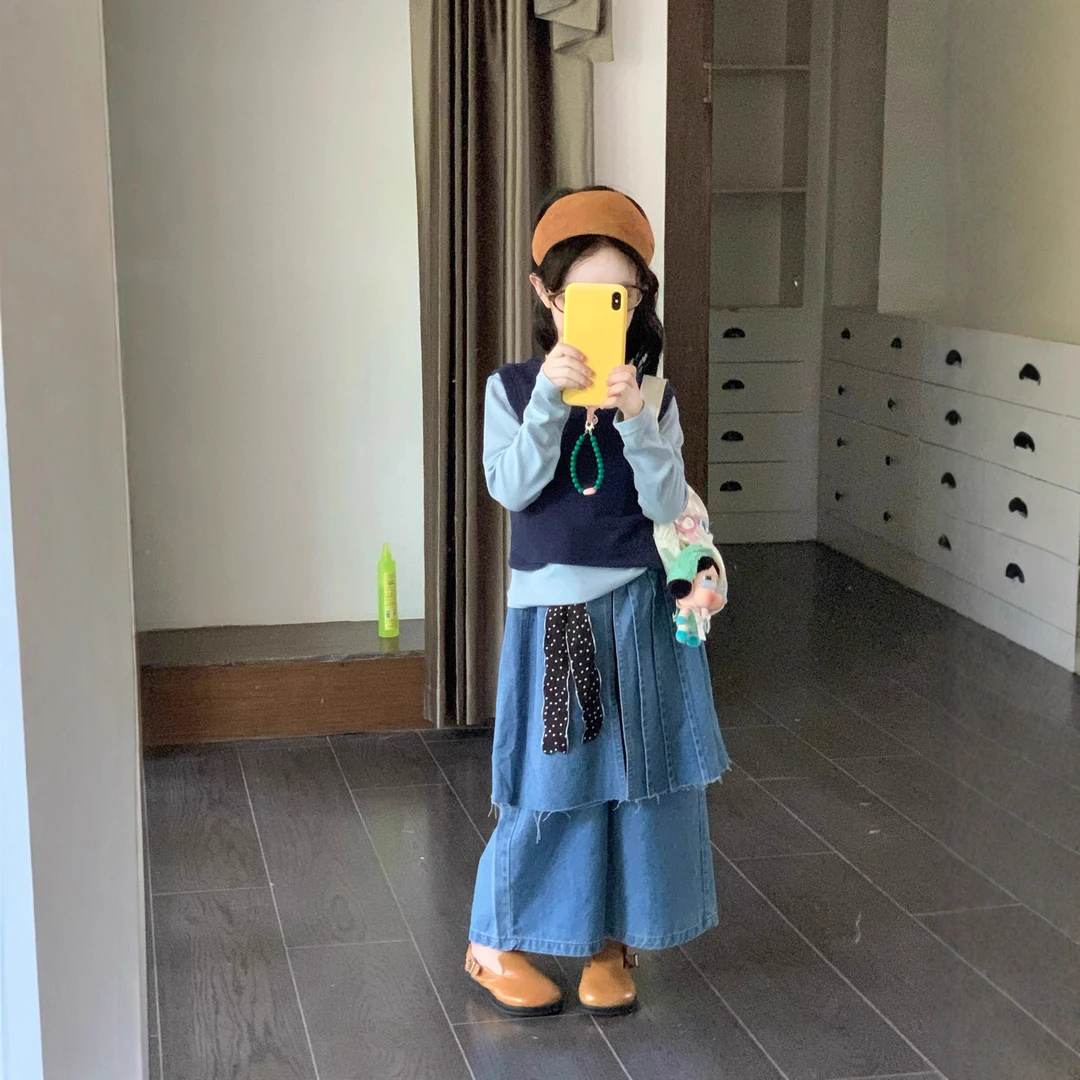 女童洋气屁帘牛仔裤2025秋季新款童装中小童打底衫背心牛仔裙裤