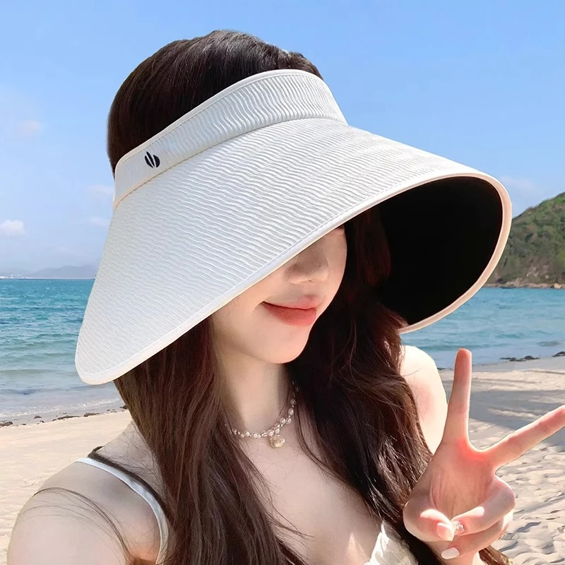 新款灯罩帽黑胶防晒帽全脸遮阳帽子女夏大檐空顶显脸小遮光登山帽