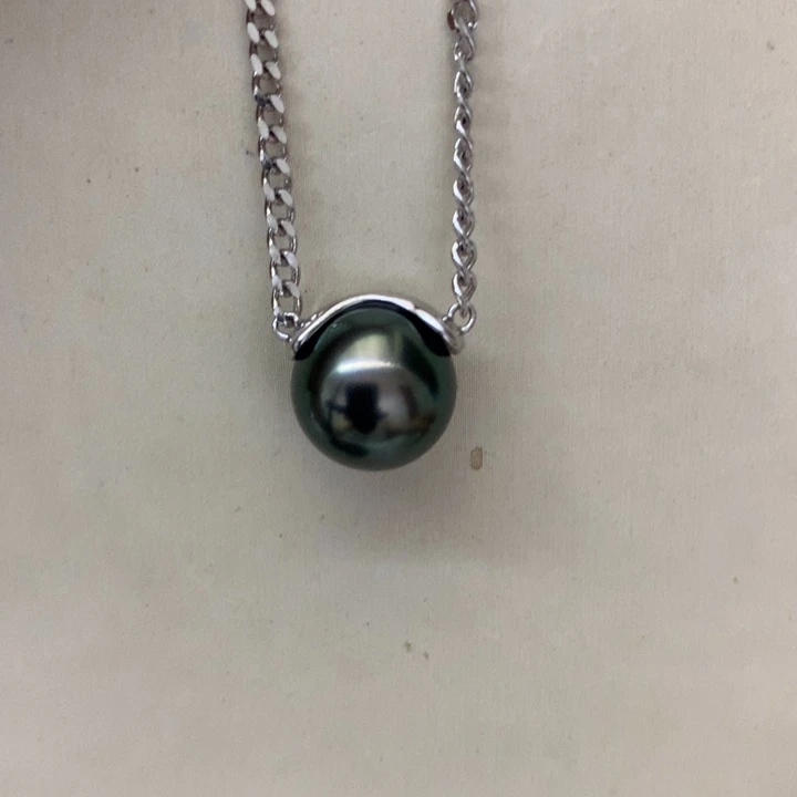 海水珍珠银S925镶嵌颈饰11-12大溪地吊坠