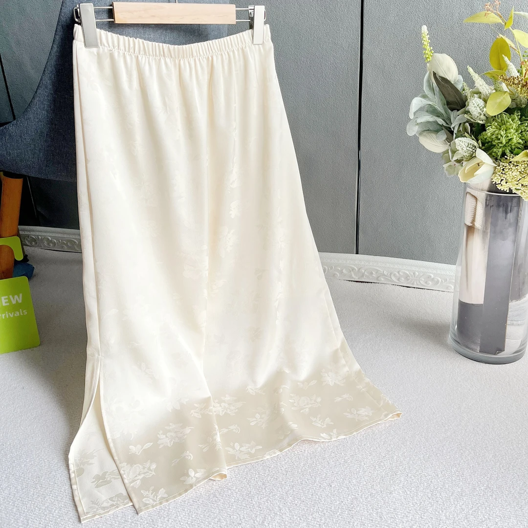 夏季气质高腰开叉中长裙A字新中式国风包臀提花半身裙百搭时尚