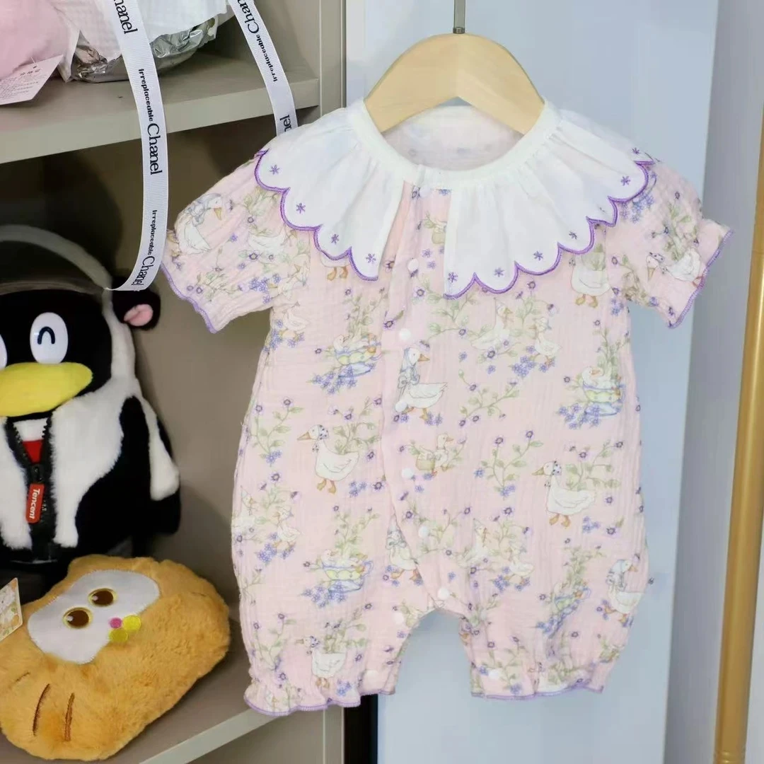 碎花纱布纯棉半袖连体衣(季末青仓)