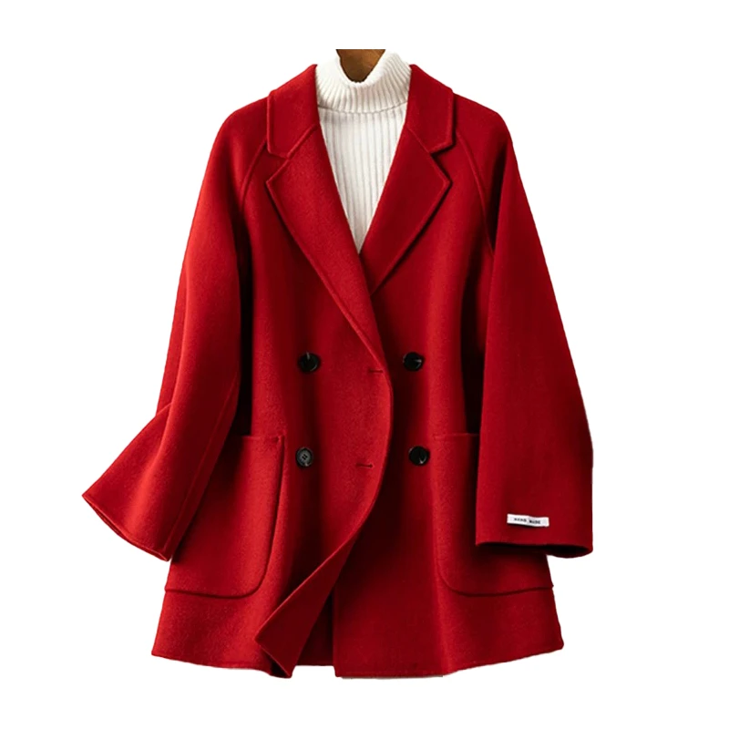蓝海奕诺高级感双面羊毛大衣2024冬季新款小个子气质显瘦毛呢外套