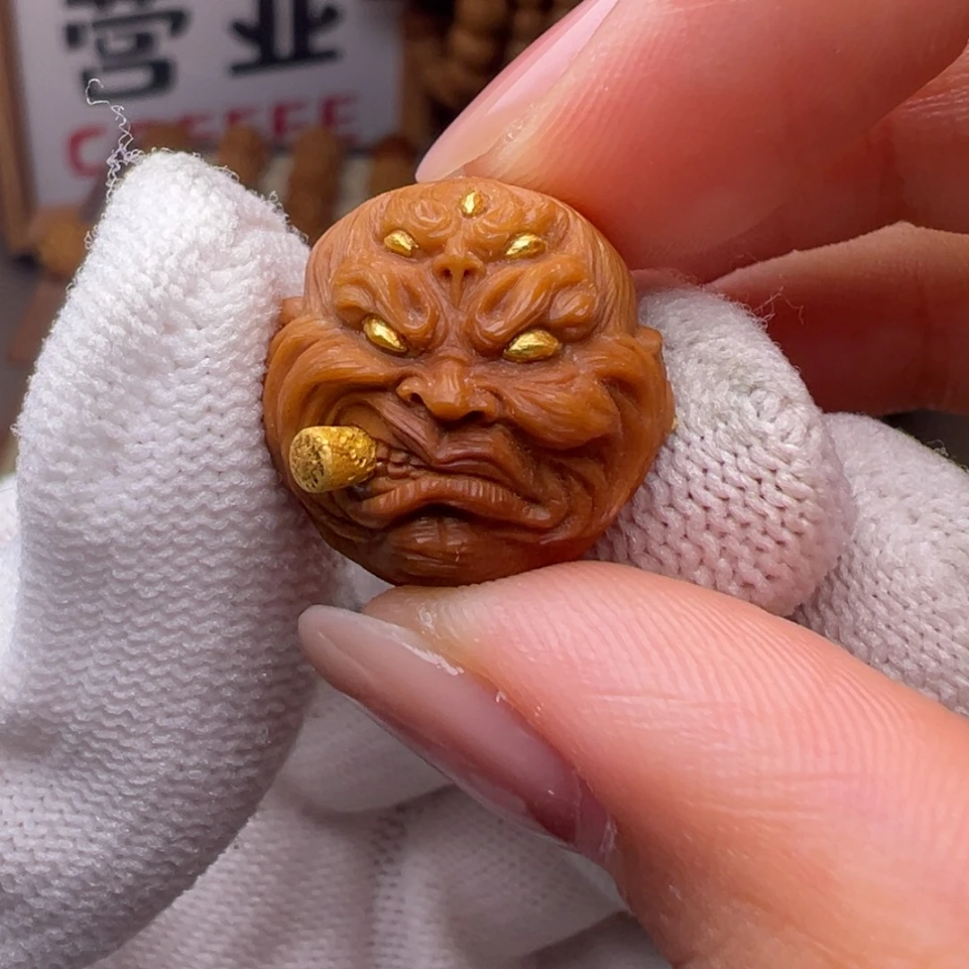 把件猴头核桃精修镶嵌金烟鬼全品有正常封口线