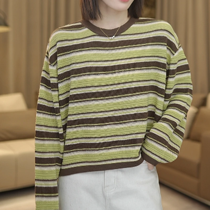 SZZ-LM7956新款圆领套头条纹设计款女装针织衫
