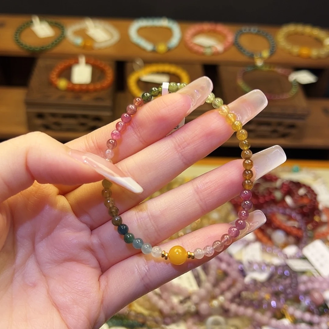 烟晶手链银S925镶嵌碧玺1341