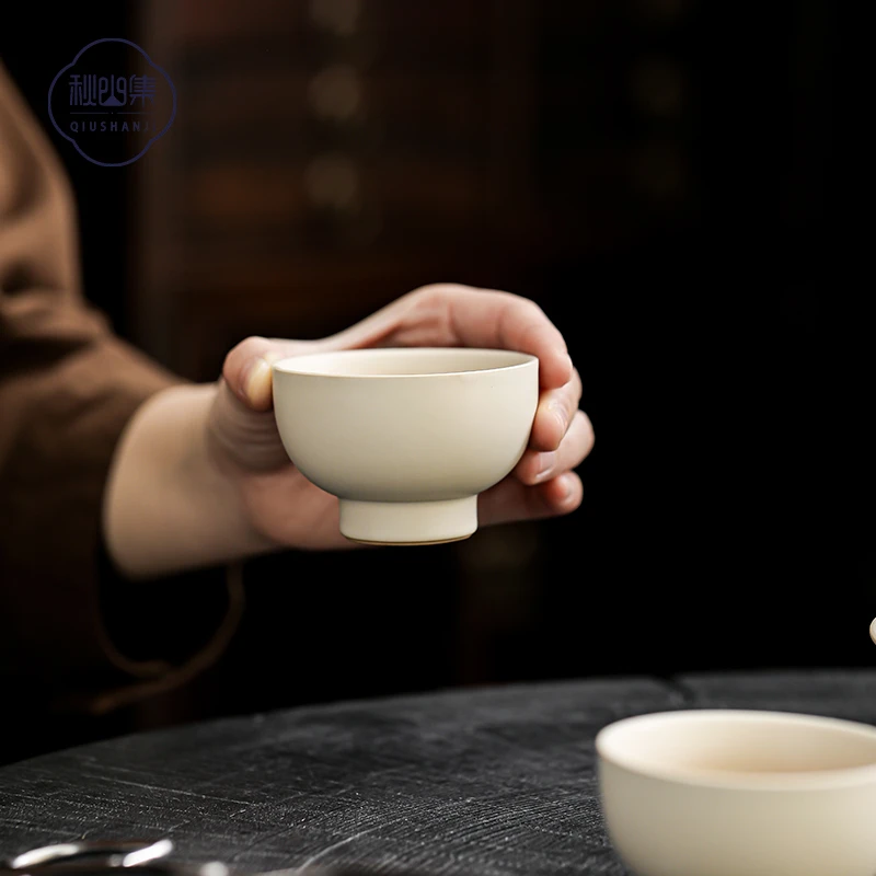 秋山集海川中古风高足品茗杯茶具家用陶瓷主人杯茶杯姹寂风玲珑瓷