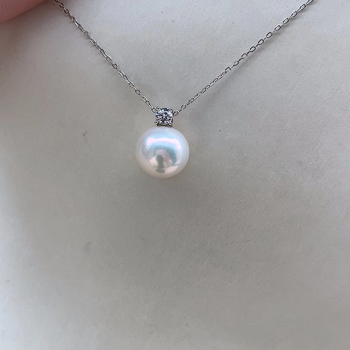 姜***装淡水珍珠吊坠(赠链)银S925镶嵌11.9mm 戴妃