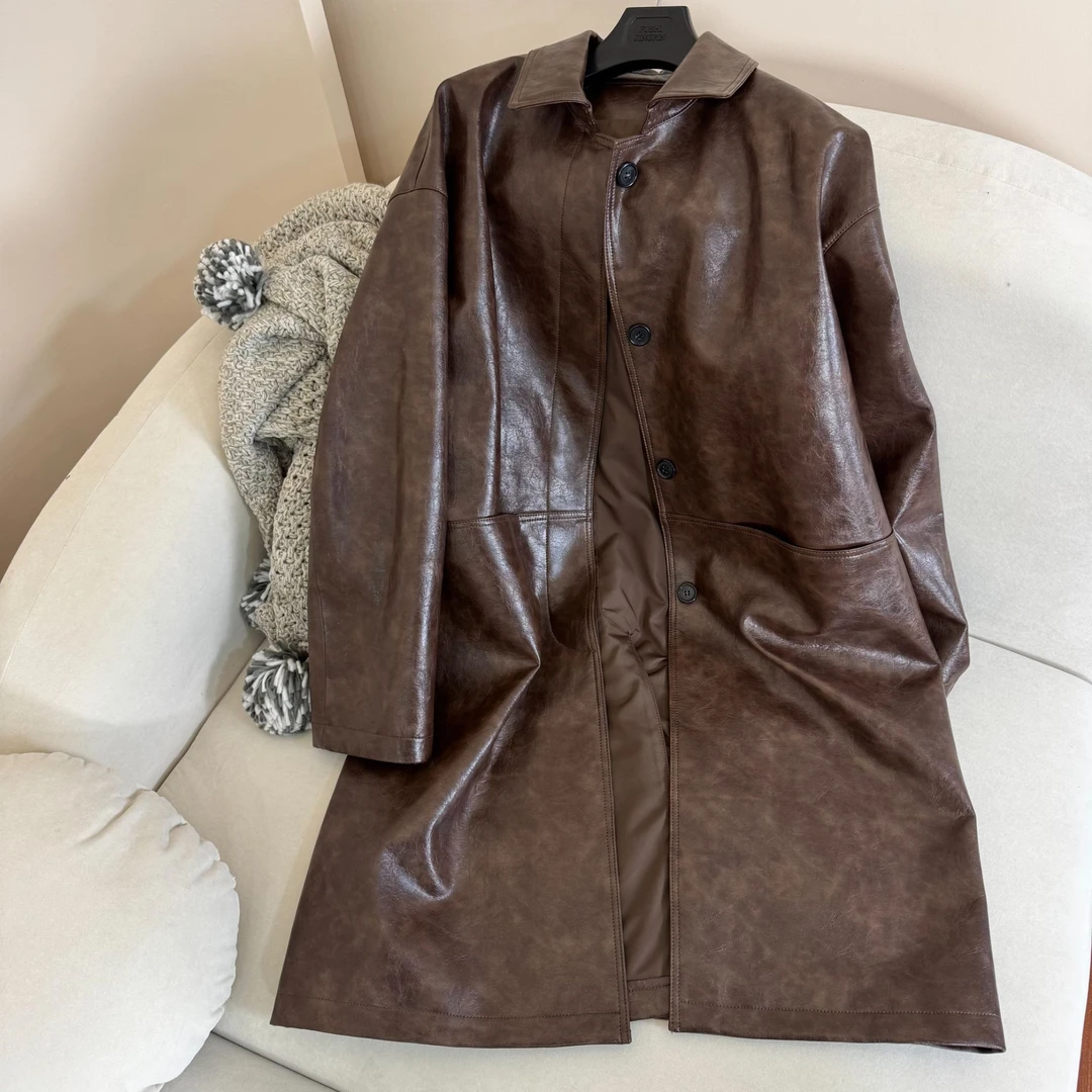 赫本油蜡绵羊皮中长款风衣女士外套早春新品A2703