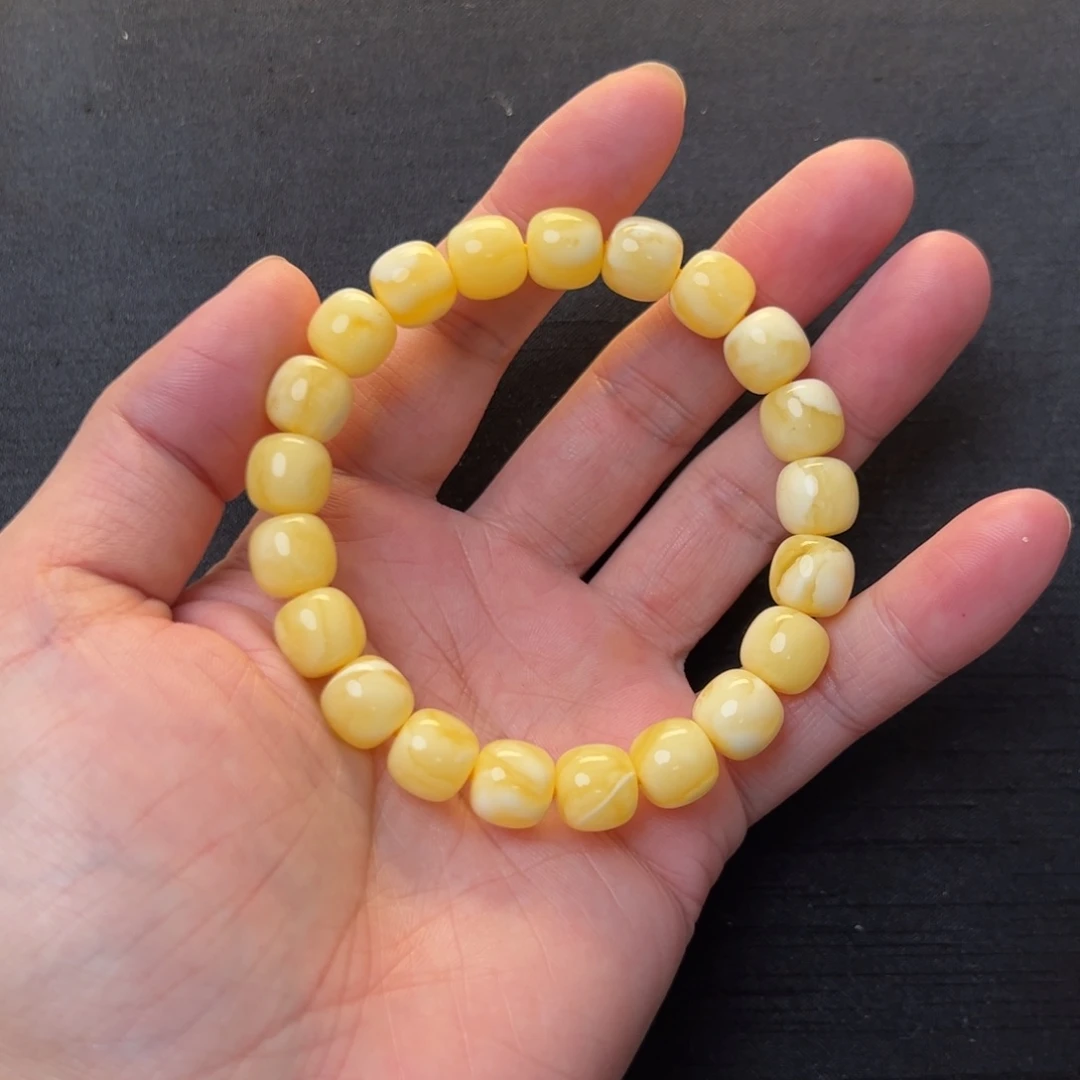 琥珀未镶嵌裸石焦皮杨枝甘露同料手串10mm