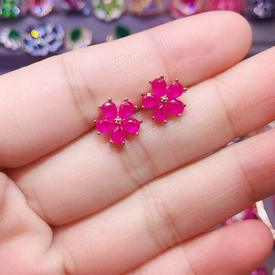 银S925镶嵌耳饰红宝石