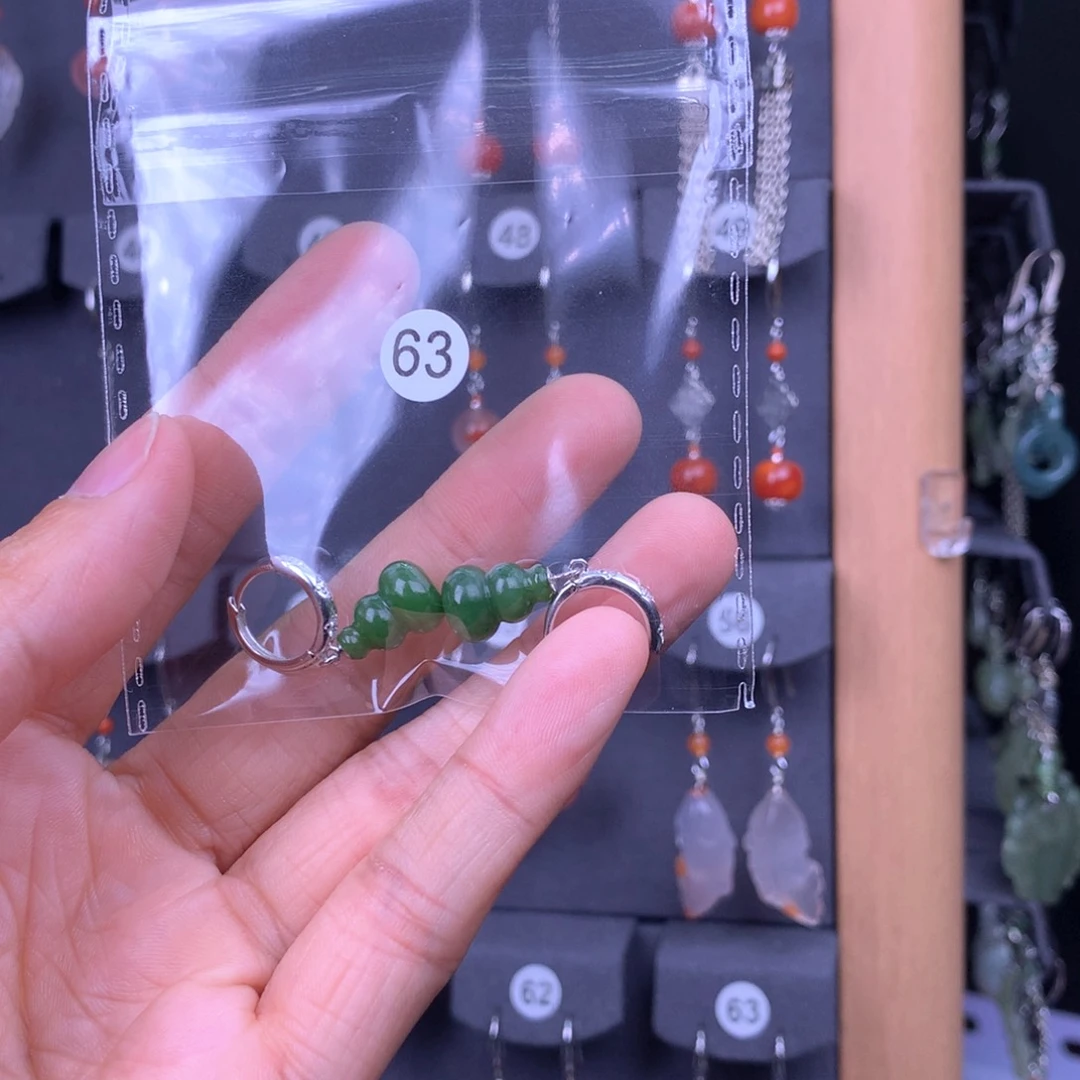 和田玉耳饰银S925镶嵌小*子