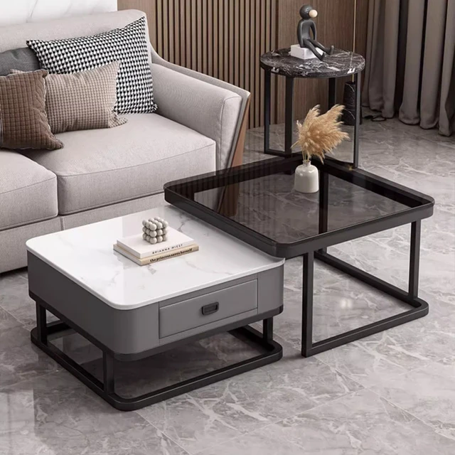 轻奢茶几客厅家用2023新款钢化玻璃岩板网红方形桌现代简约小户型