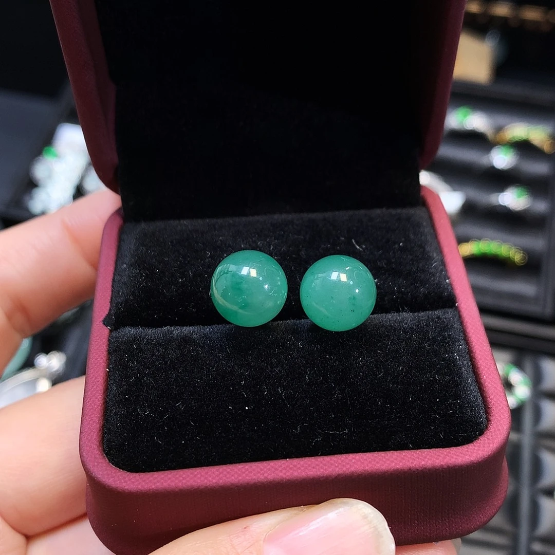 石英质玉（非洲翠）银S925镶嵌耳饰15号