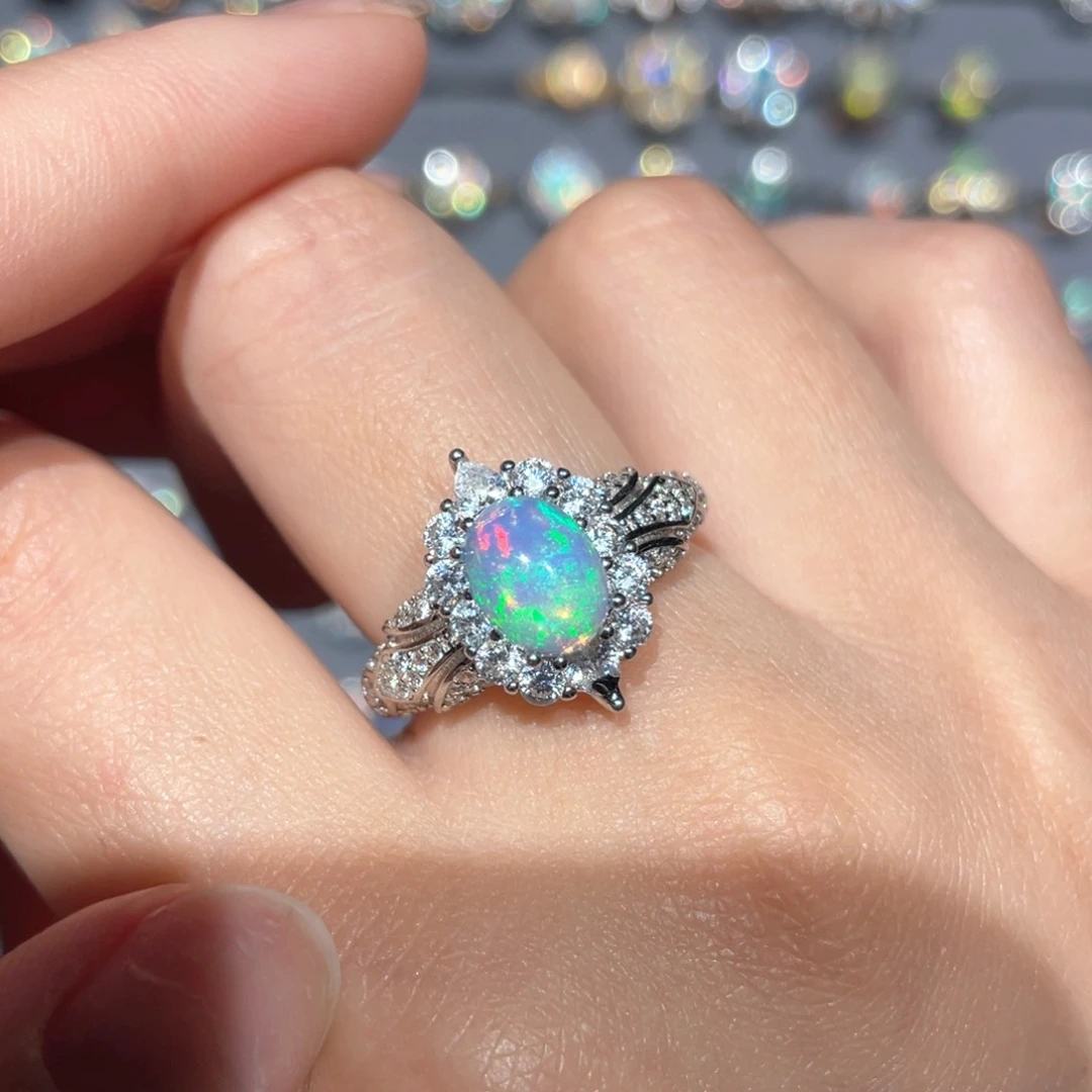 欧泊银S925镶嵌欧泊戒指