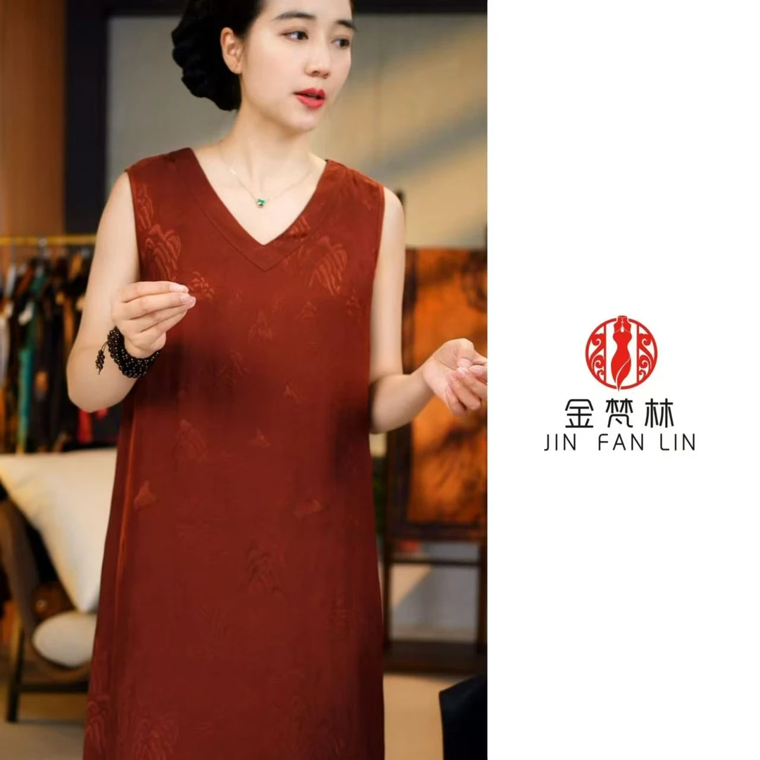 【江山风月】新中式中国风香云纱染整v领连衣裙中年妈妈装