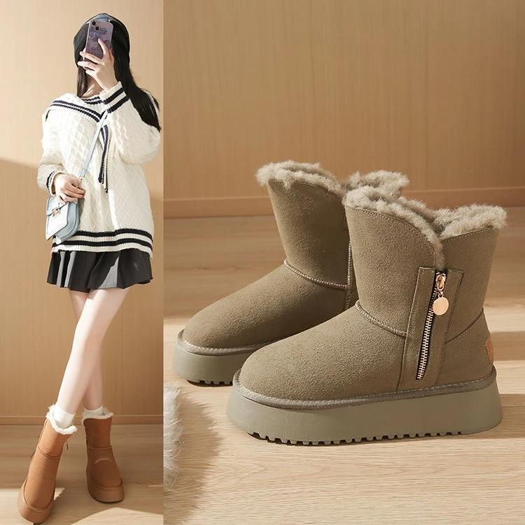 雪地靴女2024新款冬季加绒保暖厚底防滑中筒棉鞋一脚蹬外穿百搭