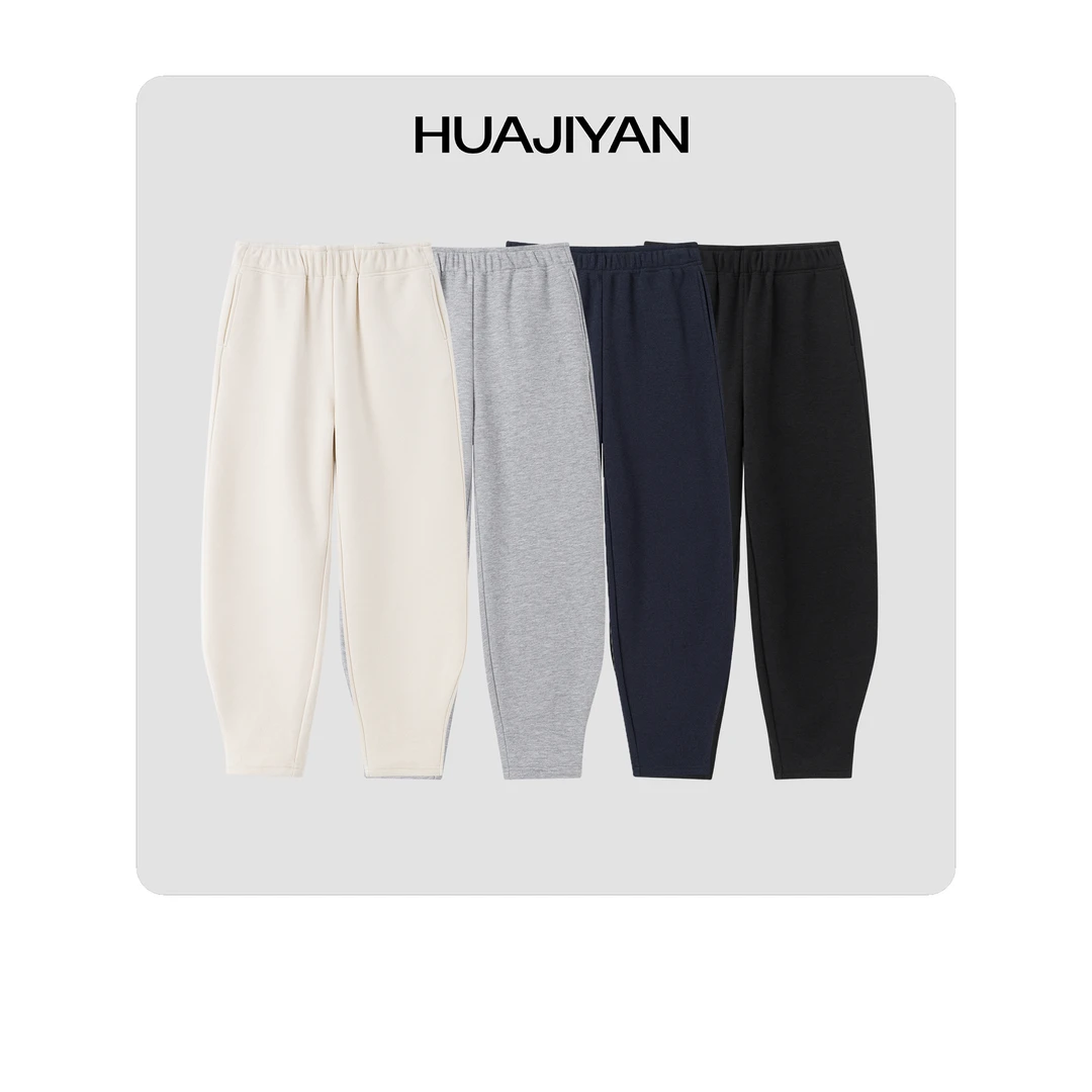 华吉言/HUAJIYAN【拐角】松紧腰弯刀收口加绒卫裤