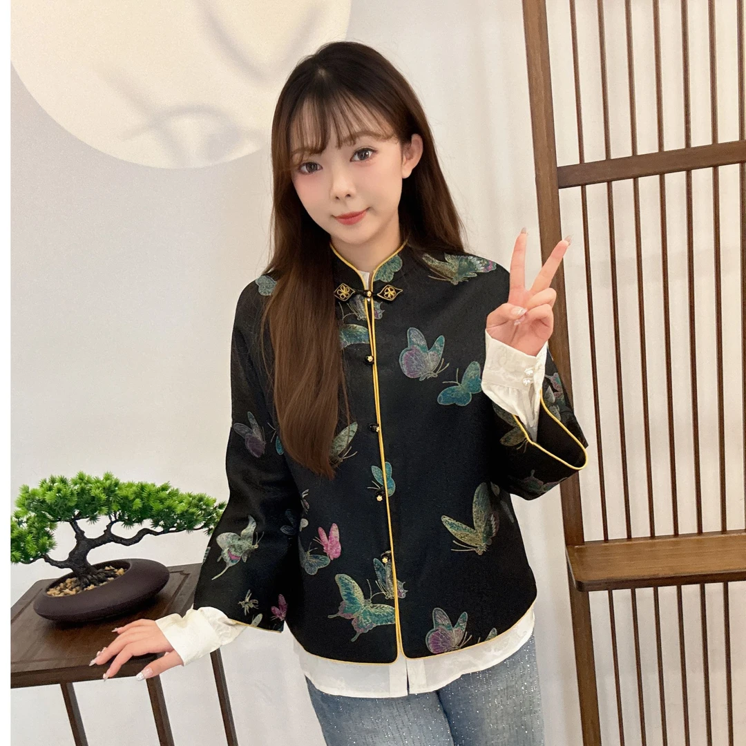 【瑞锦华年】（晴春蝶戏）100桑蚕丝云锦新中式对襟外套