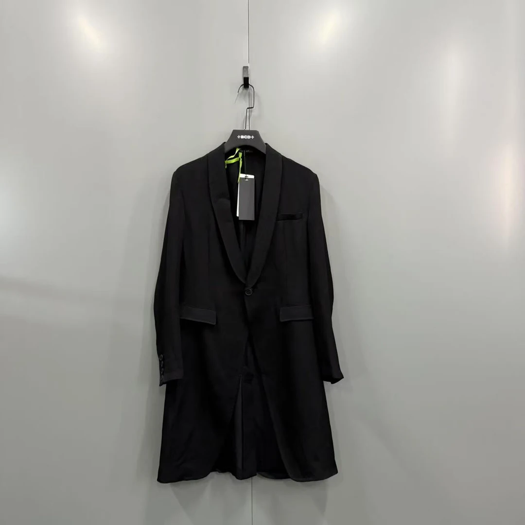 95新 GIORGIO ARMANI/阿玛尼 jp924 603245  黑色长款大衣 48码
