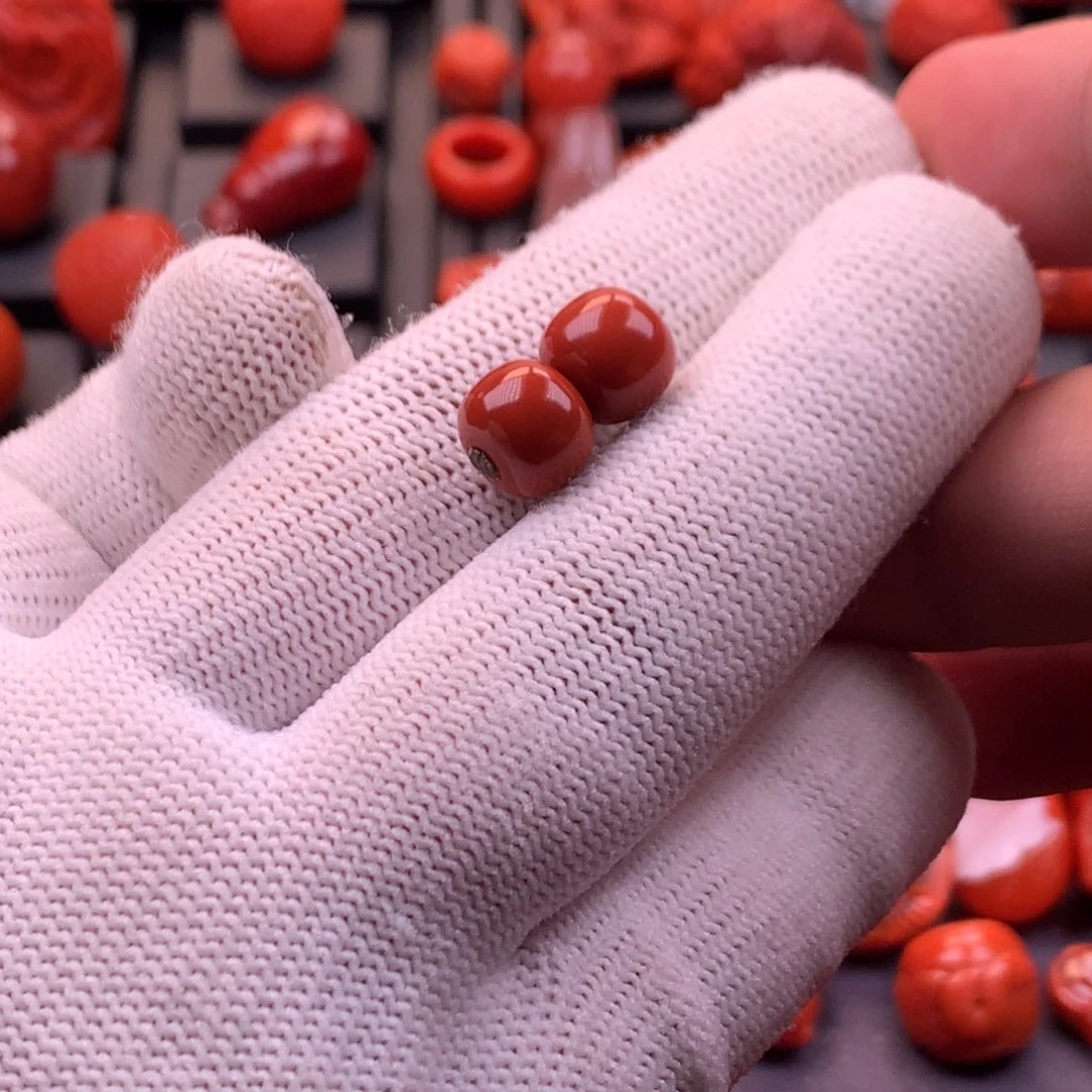 南红玛瑙未镶嵌川料原矿满色满肉老型对珠9mm